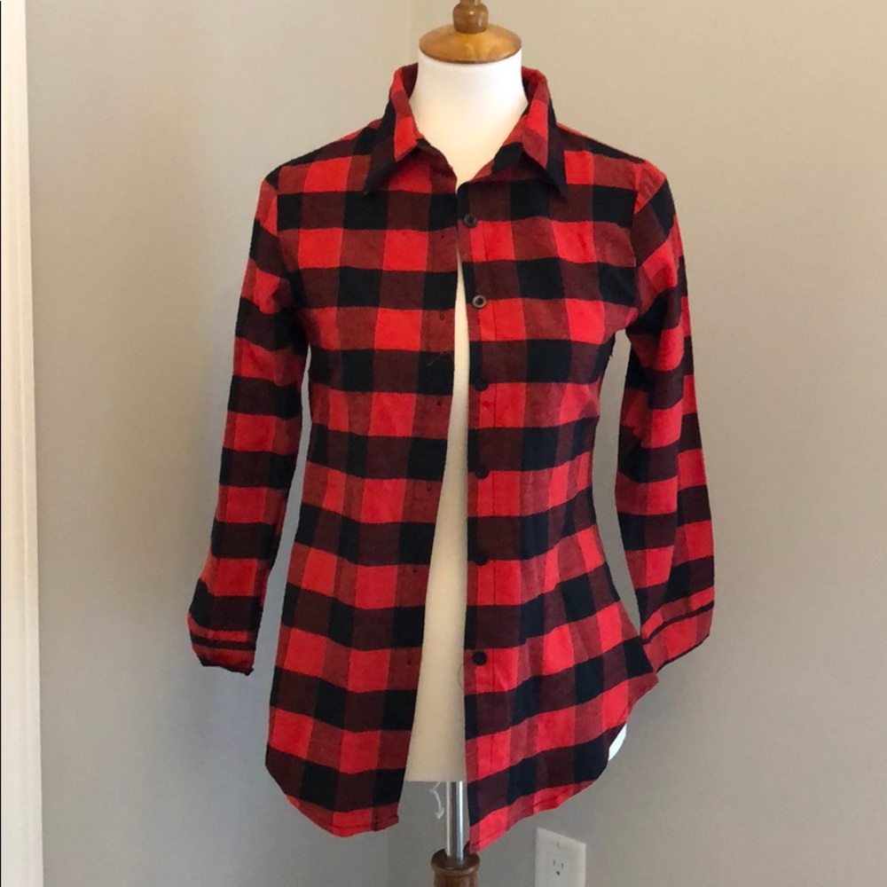 Black and red plain button down shirt